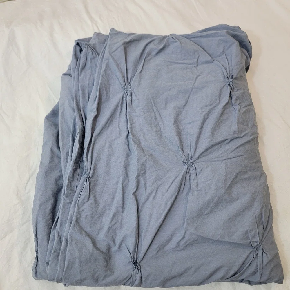 West Elm Green Twin Pintuck Duvet Cover 100% Organic Cotton Dusty Blue